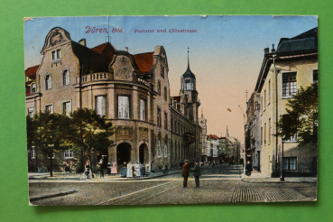 Postcard PC Dueren 1920 mail office Coelnstreet Rheinland Town architecture NRW